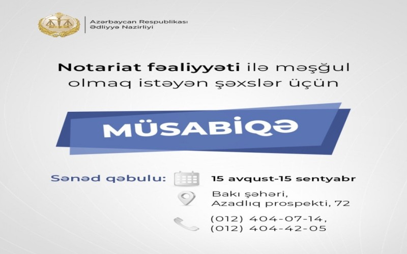 Notariat fealiyyeti ile mesgul olmaq isteyen sexslerin NEZERINE!
