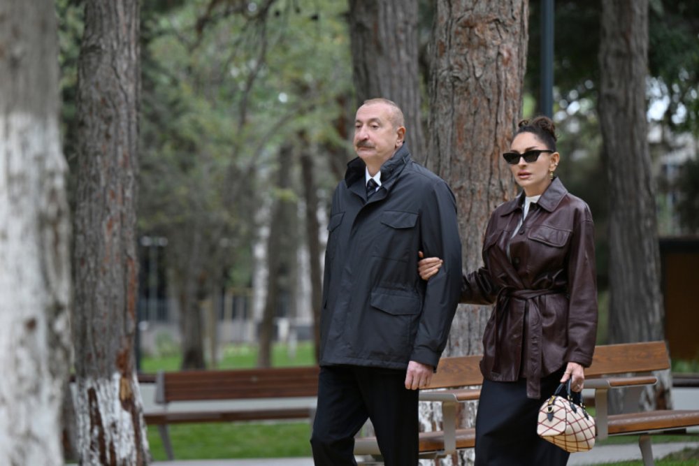 Prezident ve birinci xanim Nerimanov rayonunda salinan yeni parkin acilisinda istirak edibler