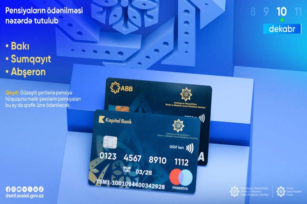 Sabah Baki, Sumqayit, Abseron uzre pensiyalar odenilecek